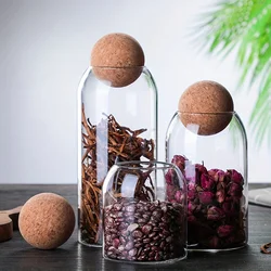 Glass Food Storage Canister With Airtight Cork Lid Clear Food Storage Jar Container With Seal Cork Round Stopper For Kitchen