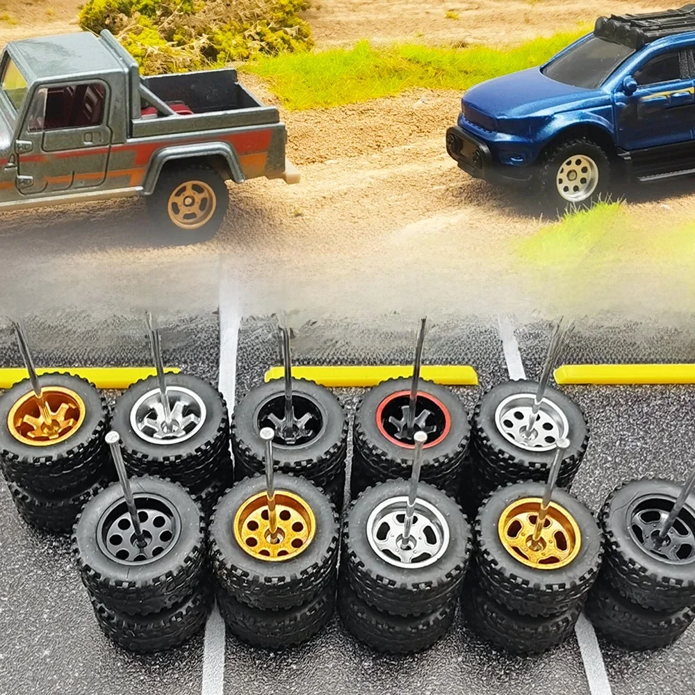 1/64 roues pneus fixes en caoutchouc tout Terrain pour modèle de jouet voitures moulées sous pression pièces de rénovation pour Hotwheels (5 jeux pour 5 voitures)