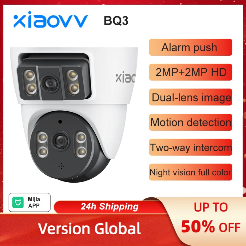 

Xiaovv BQ3 8MP Wi-Fi домашняя камера видеонаблюдения с двумя объективами и двойным экраном 360 градусов PTZ AI Обнаружение гуманоидов Отслеживание движения