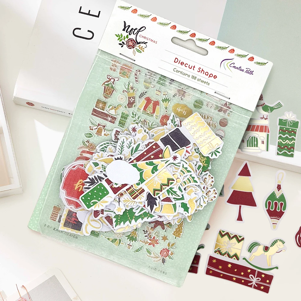 Creative Path 188-delige Kerst Scrapbooking Stansmessen Ephemera Gouden Folie Kerstboom Stansmessen Vormen voor Journaling DIY Kaarten maken