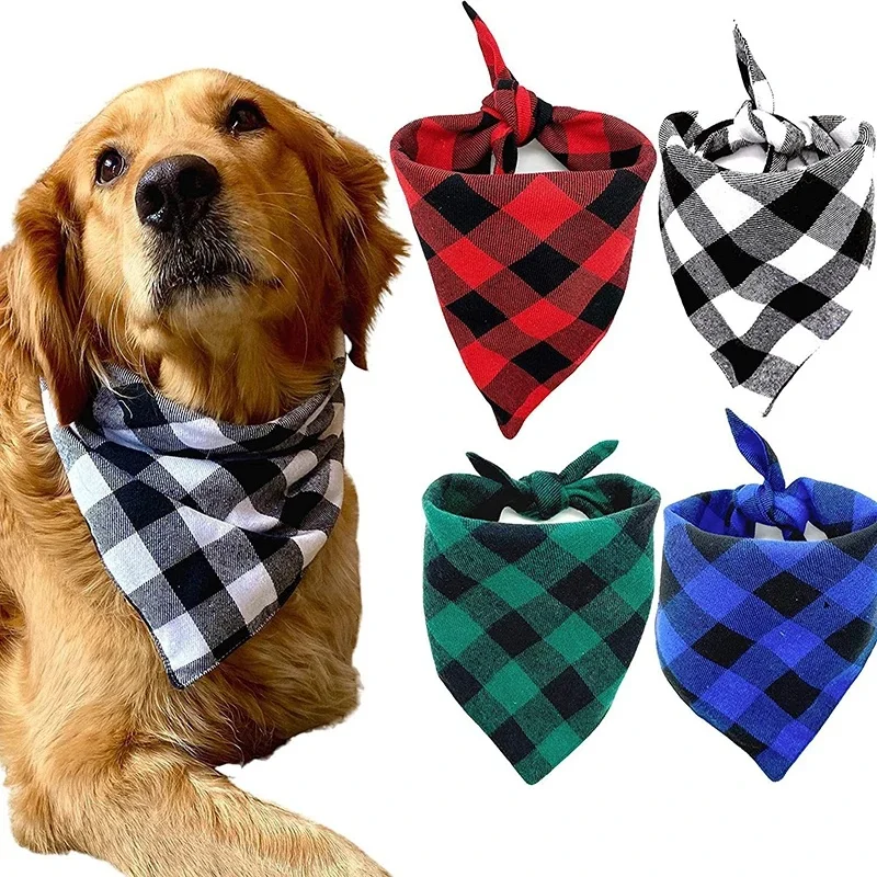 Bandanas pour chien grande écharpe pour animaux de compagnie Bandana pour chien coton Plaid lavable noeud papillon collier chat chiot triangulaire écharpe bavoir chien accessoires