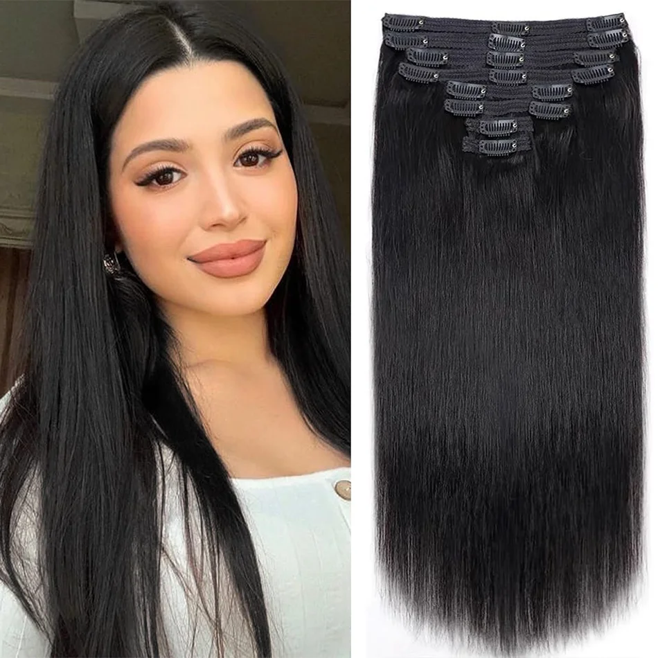 

Silky Straight Clips In Human Hair Extensions Natural Piano Color In Brazilian 100% Remy Hair 120G 8Pcs/Set Full Head For Women