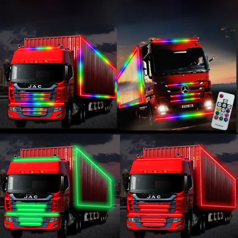 Led Truck Light Strips Light Bar RGB Colorful Atmosphere Decorative light 1/1.5/2M with Remote Warning Light Streamer Lamp 24V