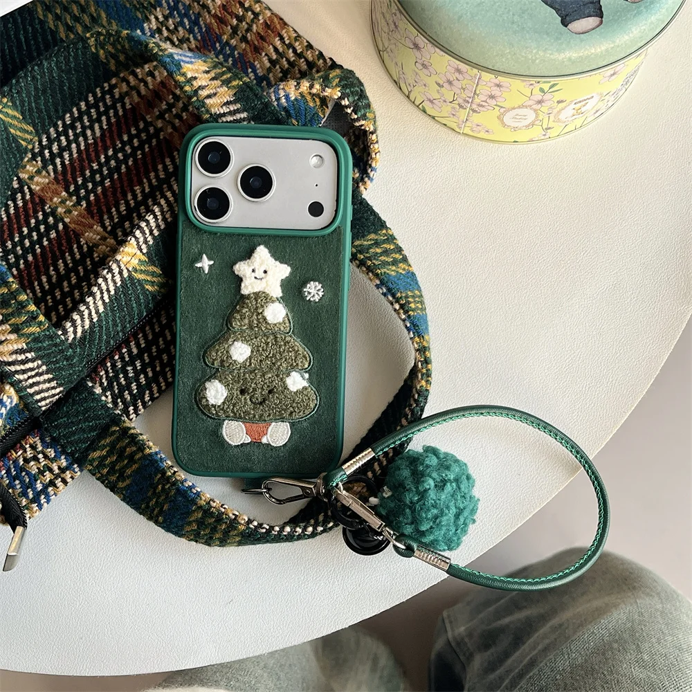 

New New Year's Christmas Tree Plush Case with Hanging Rope for iPhone 17 Pro/13/14/15/16 Pro Max Anti Drop Edition