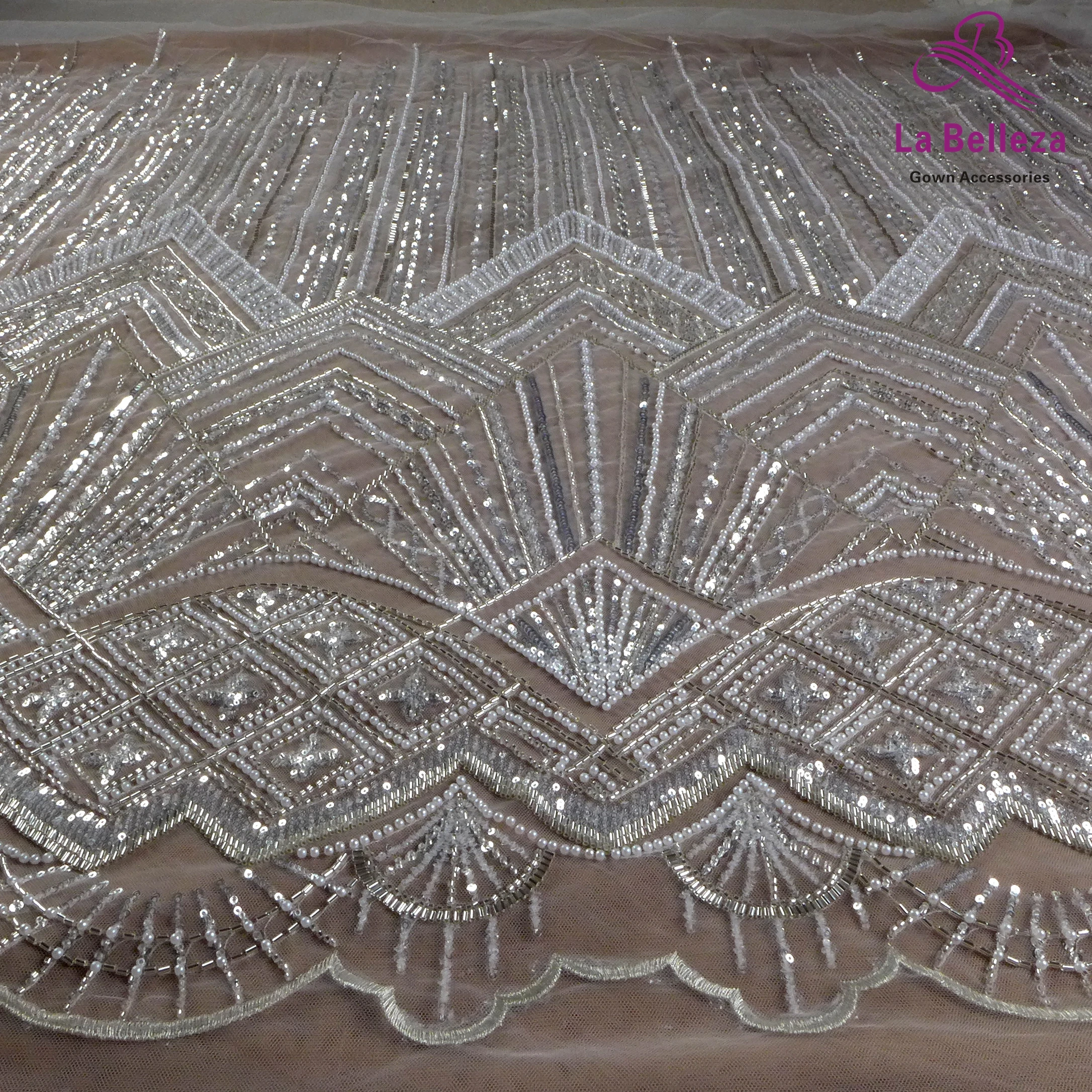 La Belleza new wedding Pink ace fabric ,silver white pearls beaded sequins lace,wonderful patterns gowns lace 1 yard