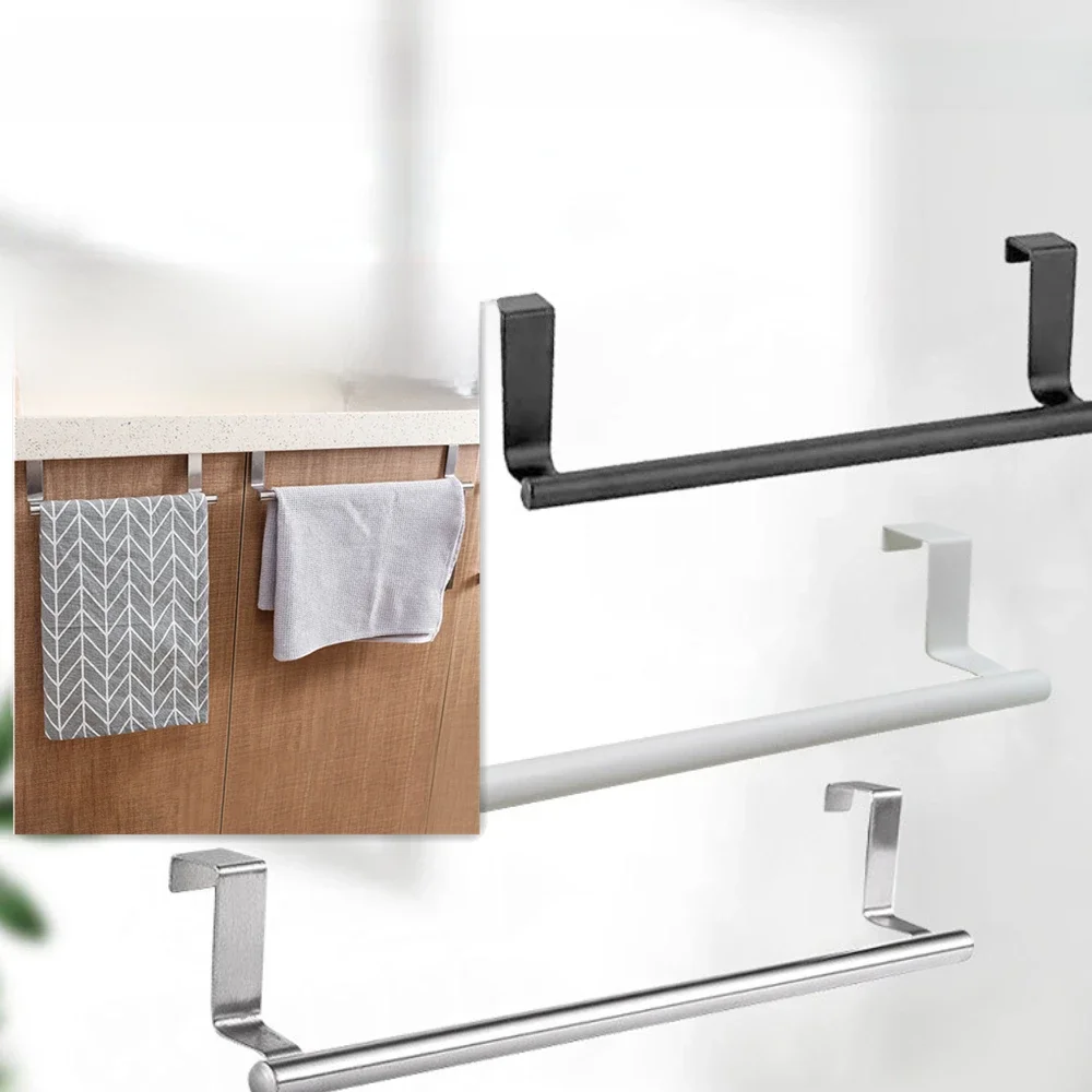 1/2 stuks handdoekenrek boven deur handdoekstang hangende houder roestvrij staal badkamer keukenkast wit zwart handdoekdoek plank hanger - afbeelding 2