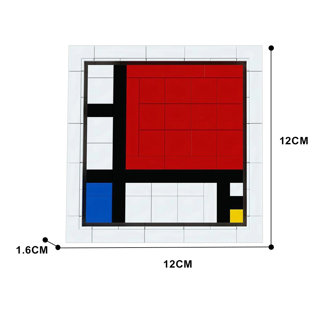 Gobricks MOC Piet Mondrian Bricks Composition with Red Blue and Yellow Buiding Blocks Set Style Abstract lattice Toys Gift