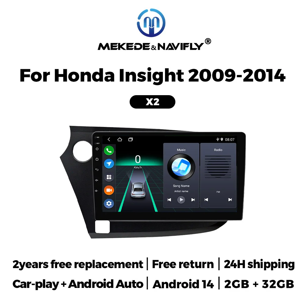 Wireless Carplay Car Radio 2G+32G 4-Core For Honda Insight 2 2009 - 2014 Android 14 Navigation GPS Multimedia Video Player