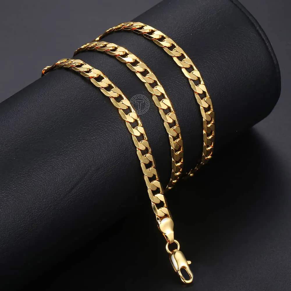 

5mm Mens Chain Womens Unisex Girls Boys Cut Flat Curb Cuban Link Yellow Gold Color Necklace Personalize Size