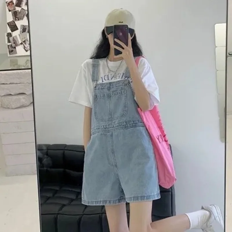 Denim Jeans Shorts Bib Pant Suspender Trouser Summer Casual Female Women Jeans One Piece Romper Overalls Jumpsuit Streetwear