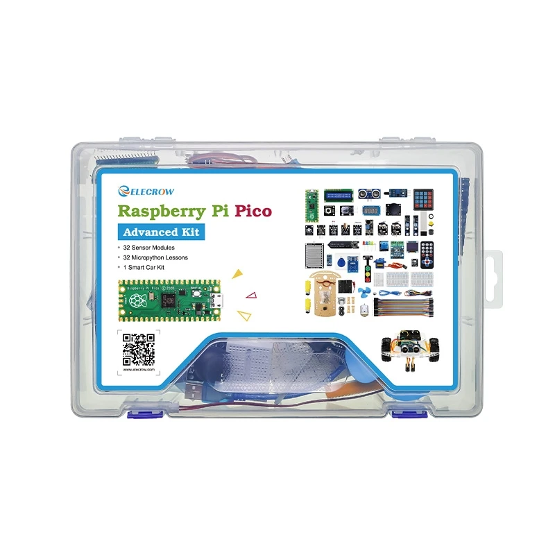 Kit avanzado Elecrow para Pico Raspberry PI Pico RP2040 Pico W Kit 32 módulos 32 tutoriales detallados 32 proyectos Kit de coche inteligente