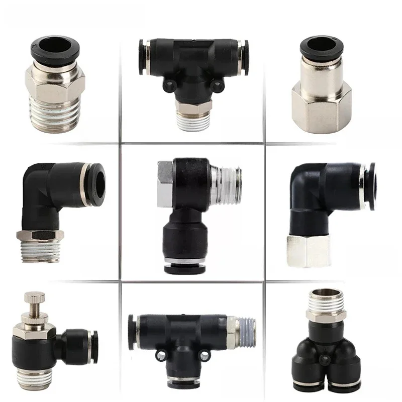 Raccord de connecteur d'air pneumatique PC/PCF/PB/PD/PH/PL/PLF/PX/SL 4mm 6mm 8/10mm filetage 1/8 1/4 3/8 1/2 raccords de tuyaux en plastique noir