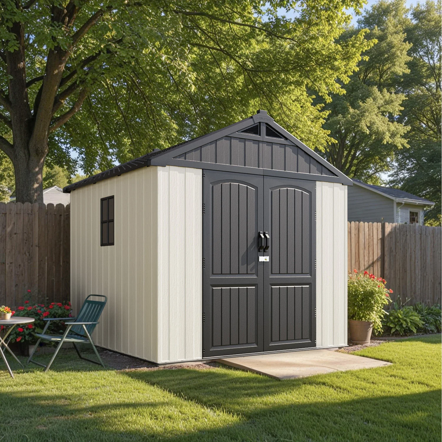 Patiowell 8 x 8 FT Plastic Outdoor Storage Shed with Floor, Resin Shed with Window and Lockable Door for Garden, Backyard