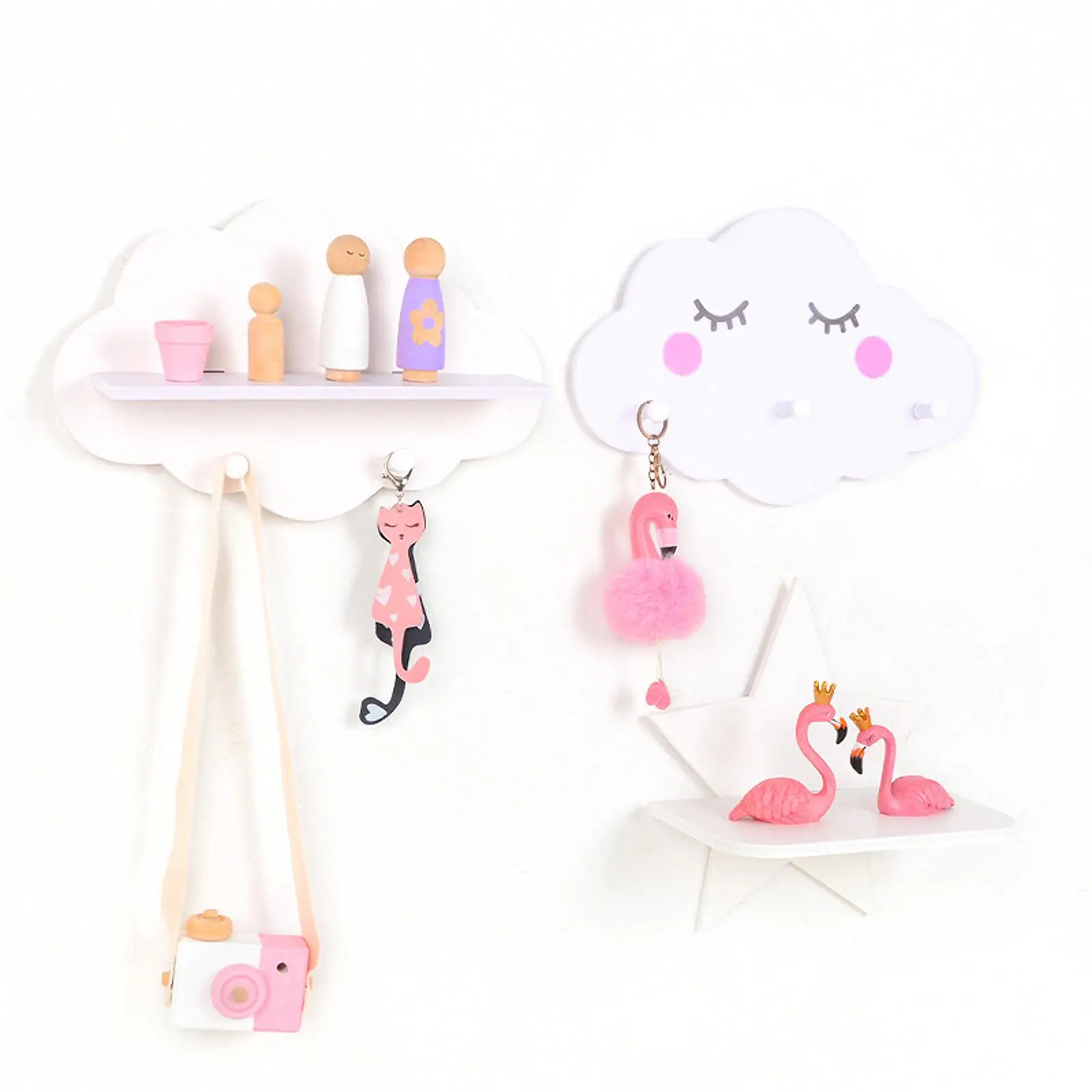 Wooden Board Rack Coat Hook Nordic Creative Style Decoration Suitable DIY Wall Hanger Storage Shelf for Home Living Room Bedroom