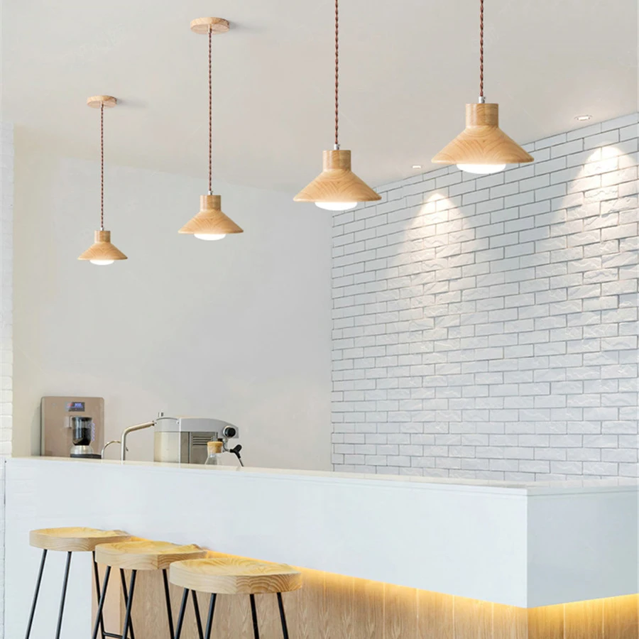 

Nordic Wooden Pendant Lights for Kitchen Island Home Decor Hanging Lamp Bedside Restaurant Dinning Room Table Suspended Light