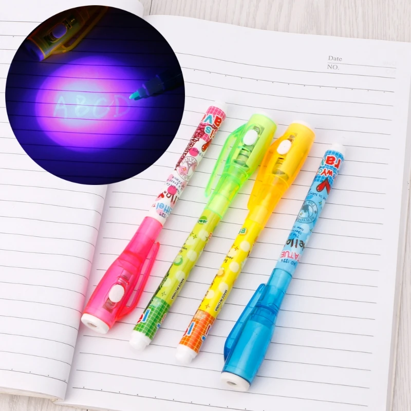 4PCS Invisible Ink Pen Spy Pen With UV Light Magic Marker Kid Pen for Secret Message Fast And Free Shipping High Quality