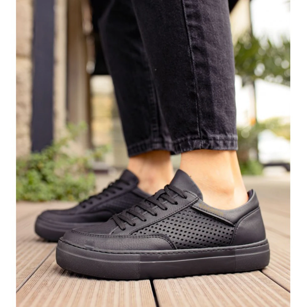 FOH Store Sneakers for Men Women ST BLACK Artificial Leather 2023 Spring Autumn Casual Lace Up Fashion Shoes High Base Sport Comfortable Light Vulcanized Daily Original Odorless Orthopedic Suits Office Wedding 015