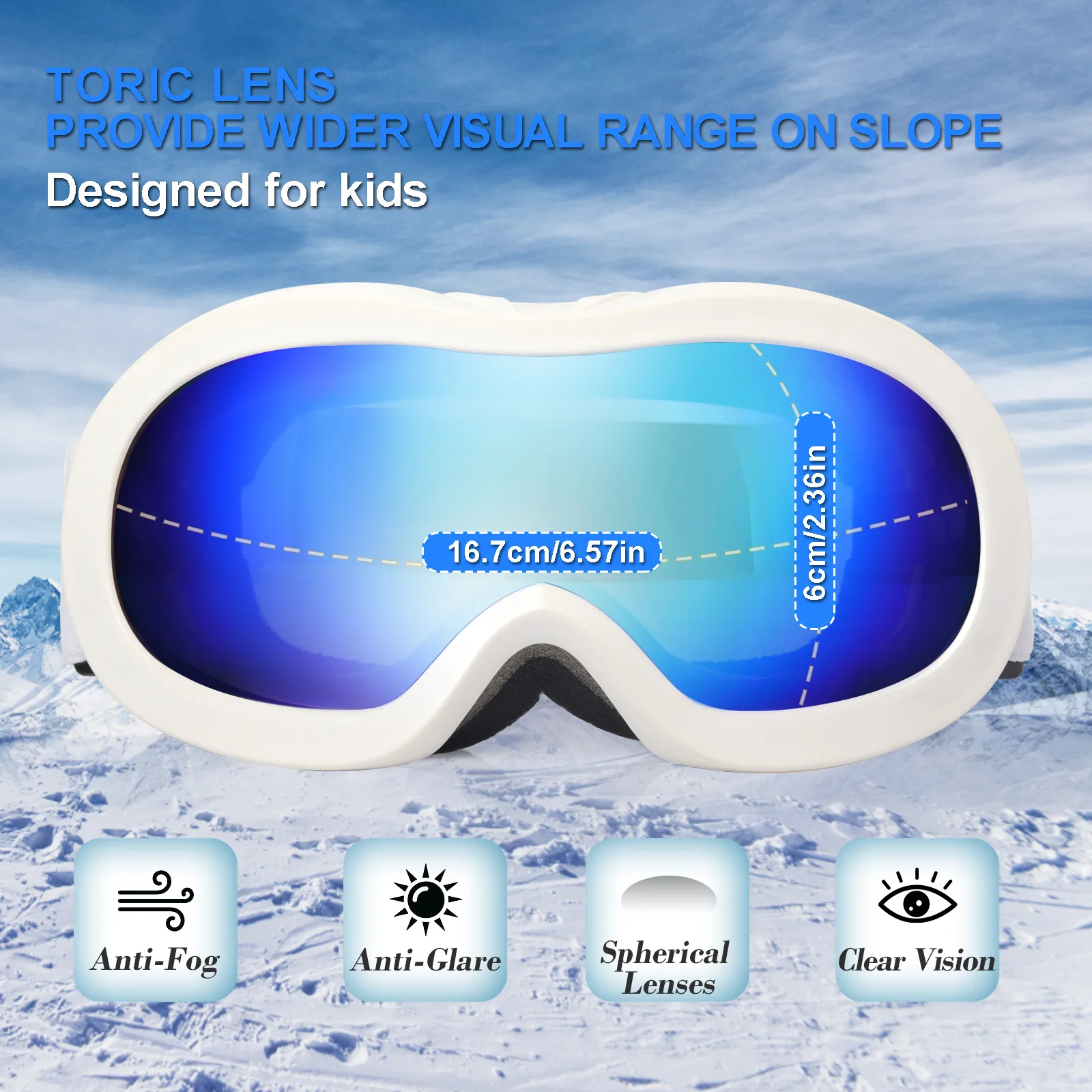 Kids Ski Goggles for Snowboarding and Skiing, Anti-Fog UV Protection Snow Goggles for 3-10 Child