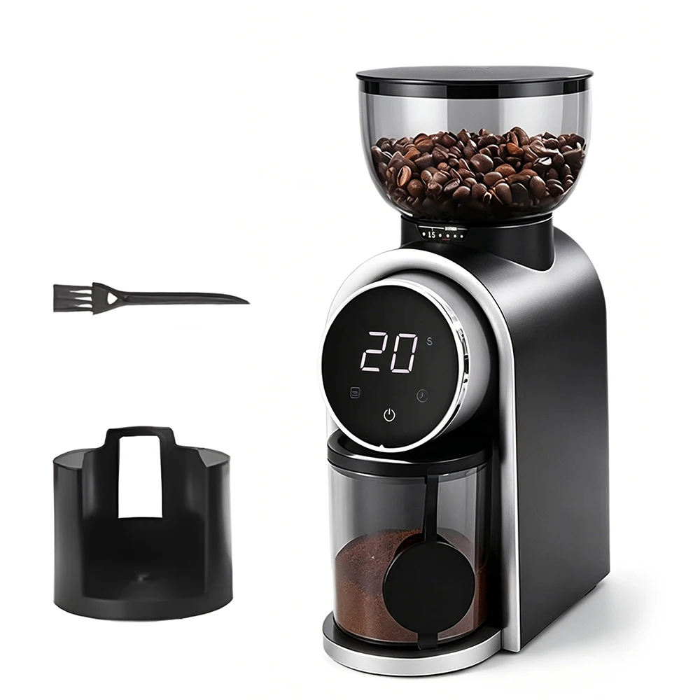 Podofo Touchscreen-Elektro-Kaffeemühle mit 25 einstellbaren Mahlstufen, 250g großem Bohnenbehälter, 160g abnehmbarem Pulverbehälter, antistatisch, gegen Pulverflug, Kaffeebohnenmahlmaschine für
