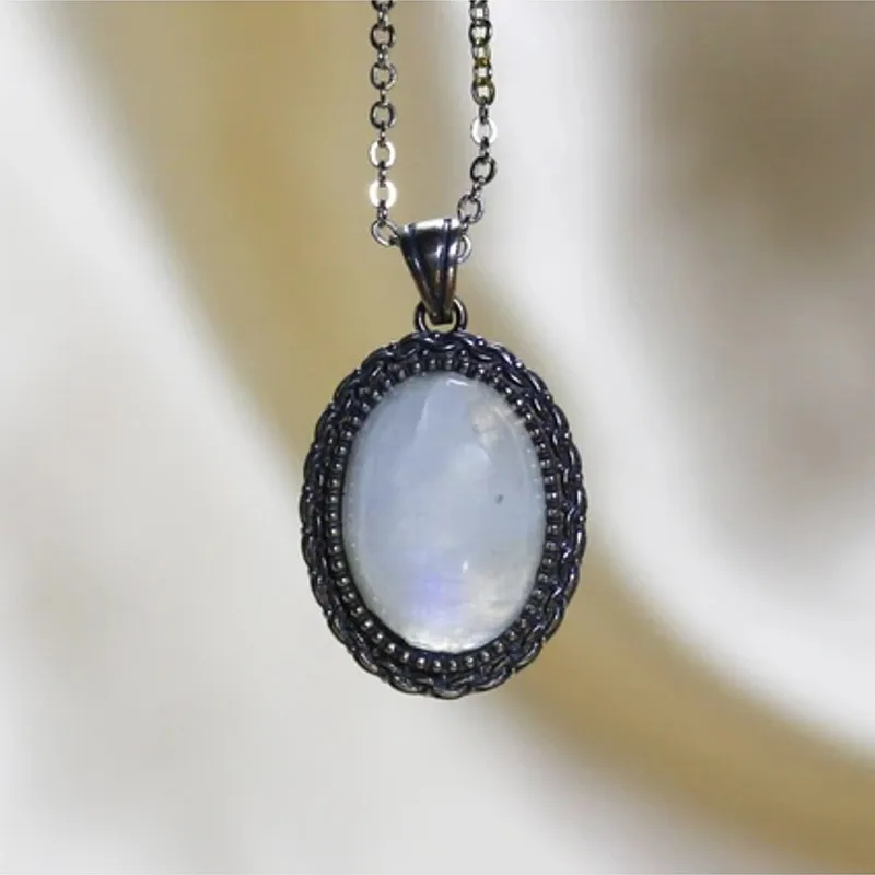 Moonstone Silver Pendant - Mystic Blue Sparkle - alternate angle