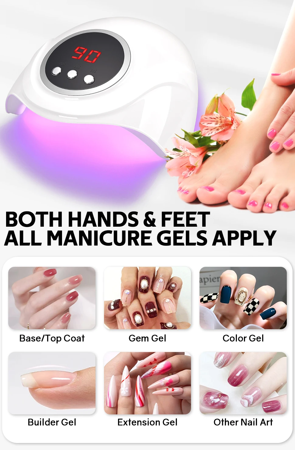 مصباح أظافر احترافي مع شاشة LCD عالية الدقة كبيرة الحجم، 24 خرزة إضاءة مزدوجة LED للعلاج السريع، مستشعر ذكي بالأشعة تحت الحمراء لجميع الأظافر