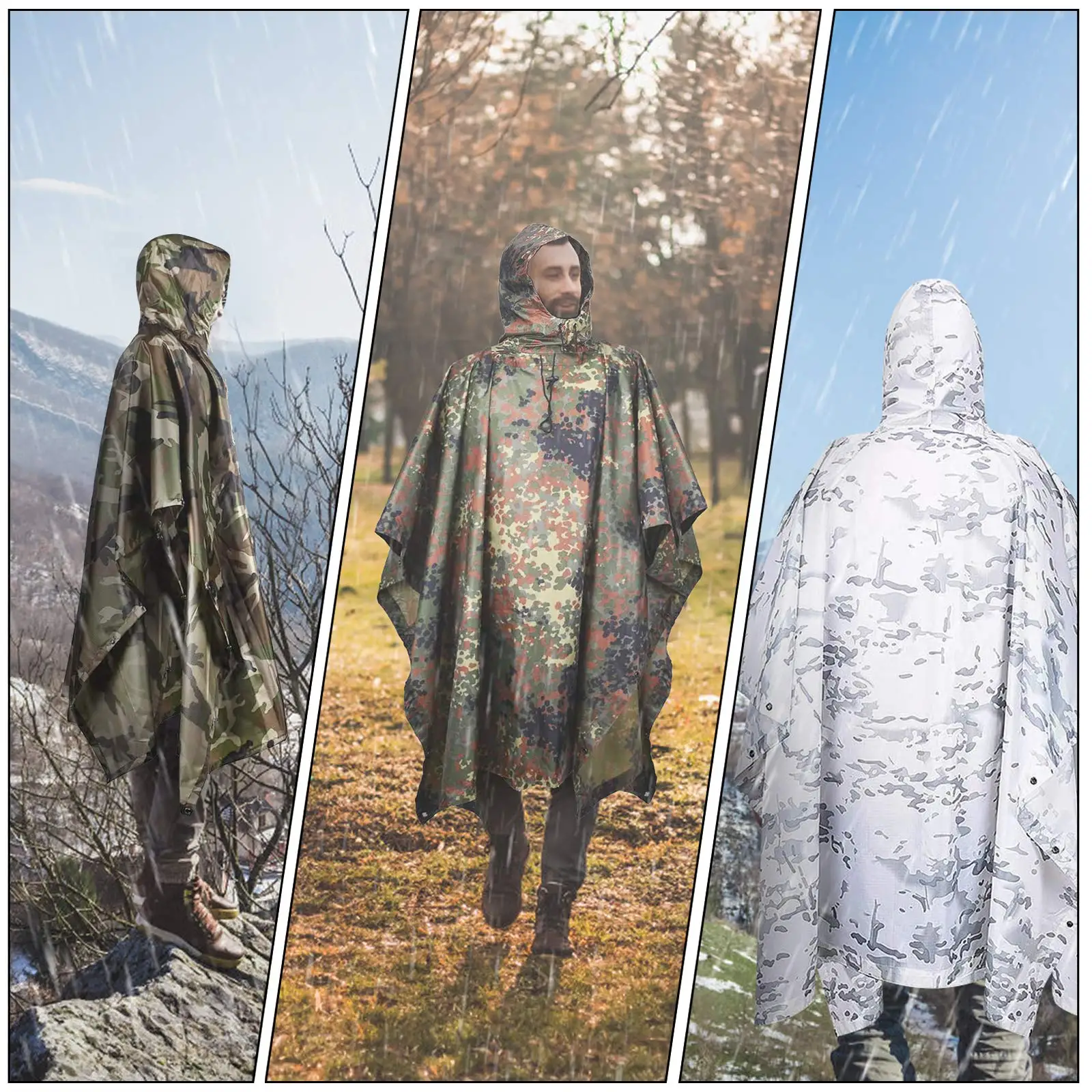 Portable Camouflage Waterproof Fabric Rain Protection Cape Woodland Adult Poncho Raincoat Cloak Travel Rainproof Motorcycle Man