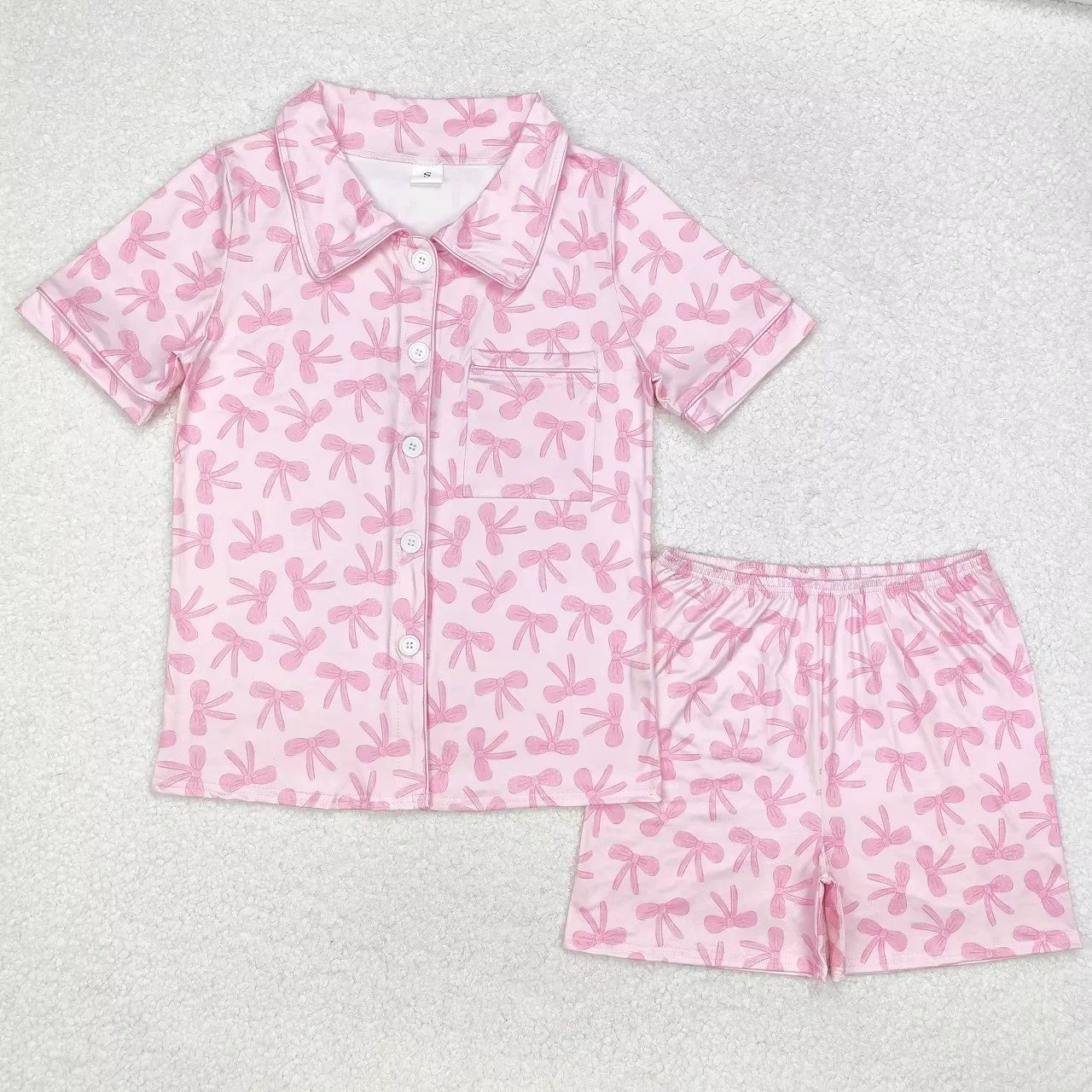 

Wholesale Adult Women Pajamas Clothing Short Sleeves Button Down Pocket Shirt Woman Set Sleepwear Shorts Bows Outfit