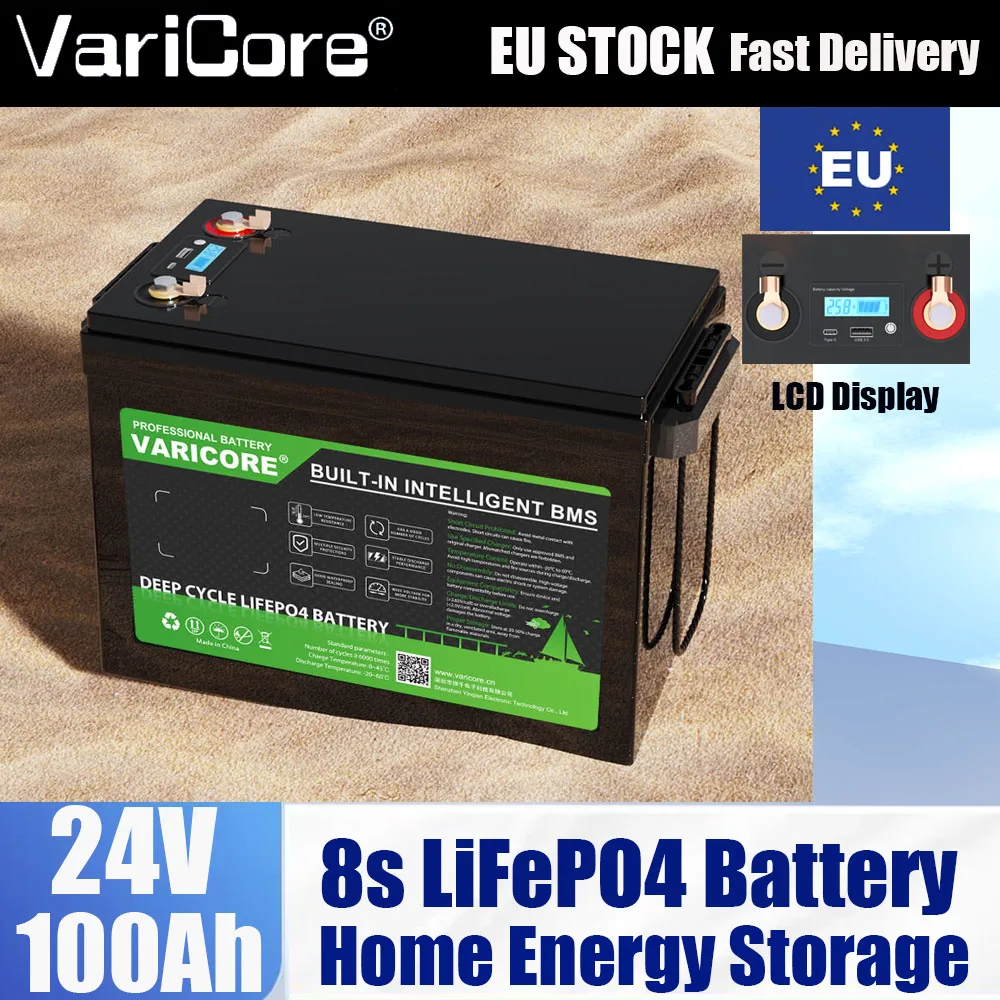 VariCore 24V 100AH LiFePO4 Battery pack 8s Lithium Iron Phosphate for 25.6v 29.2V Golf Cart Car lighter Campervan Batteries