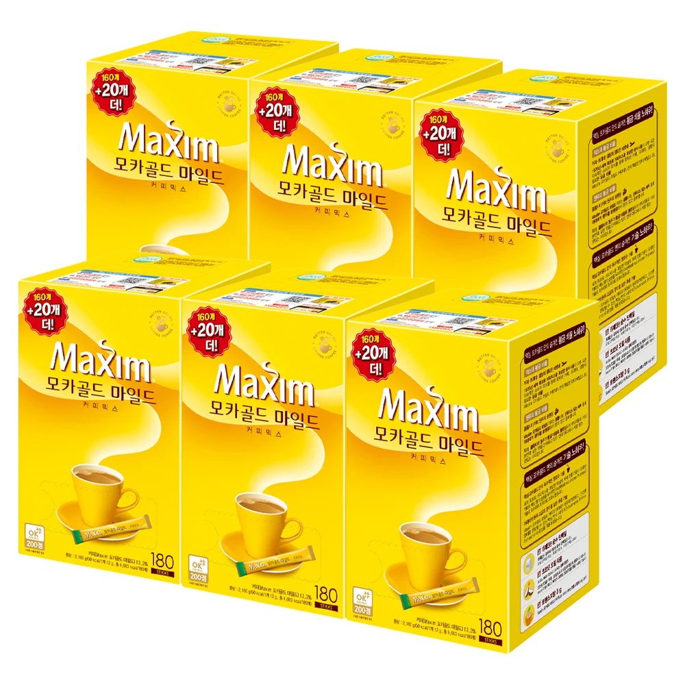 Maxim Mocha Gold Mild Coffee Mix 180 sticks x 6 packs (total 1,080 sticks).