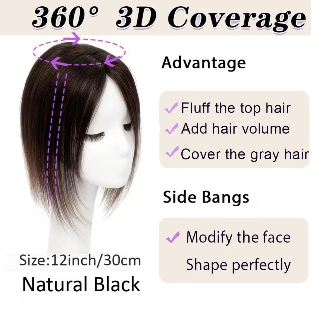 أغطية شعر بشري متينة، قاعدة أحادية وبولي يوريثان دقيقة مع مشابك على نظام قطع الشعر القابلة للتنفس لتغطية الشعر الرمادي أو الرقيق