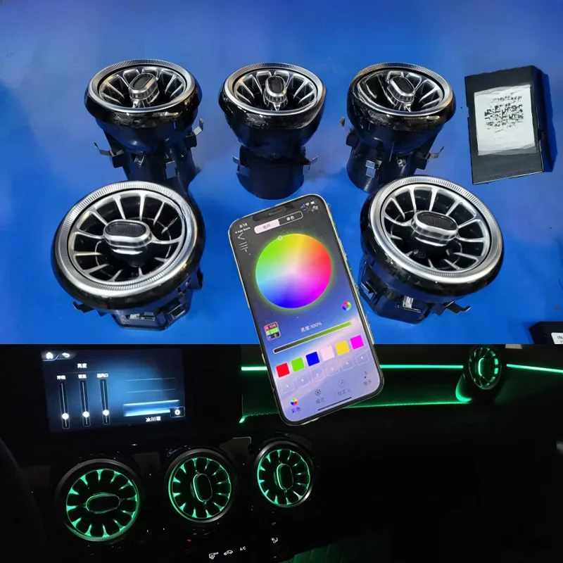 Led Voor Benz A/C/E/S/V/Cla/Gla/Glc W176 W205 w213 W222 W447 W117 W156 X253 Bluetooth App Nozzle Omgevingslicht Air Vent Turbine - afbeelding 2