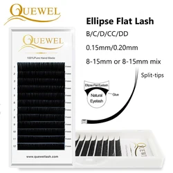 Quewel Flat Lashes Extension For Professionals Ellipse Flat Lash Split Tip Profession Soft Silk Quewel Flat Eyelash C/D Curl