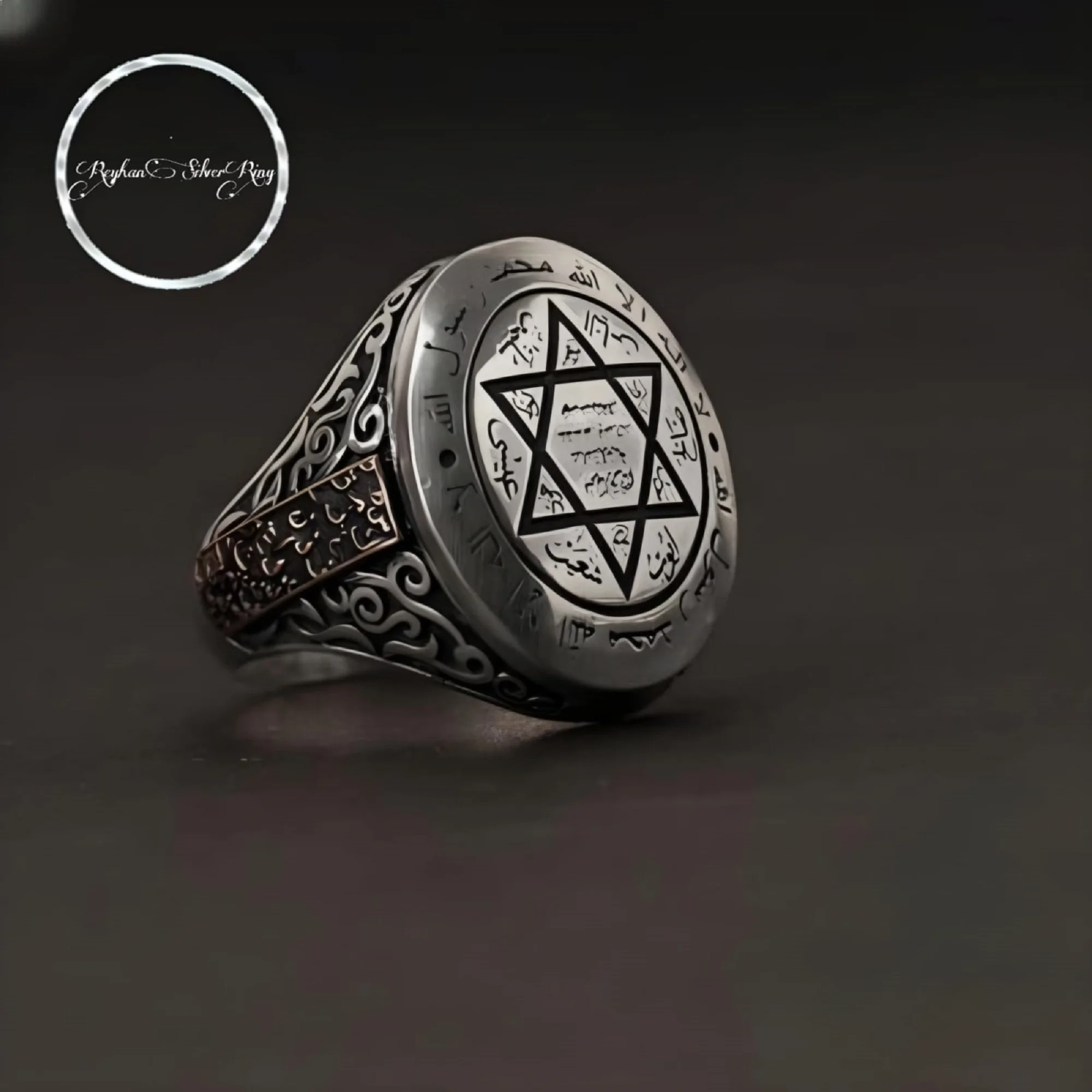 Solid 925 Sterling Silver Seal Of Solomon Ring, Handmade Silver Jewelry, Round Men Ring, Gift For Her, Talisman Ring