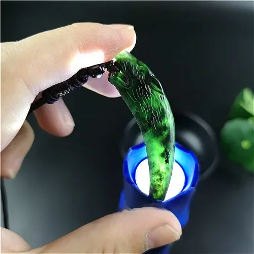 Naturalny czarny zielony chiński Jade naszyjnik z wisiorkiem z wilczym kłem akcesoria mody urok biżuteria rzeźbione Amulet prezenty dla mężczyzn jej — zdjęcie 2