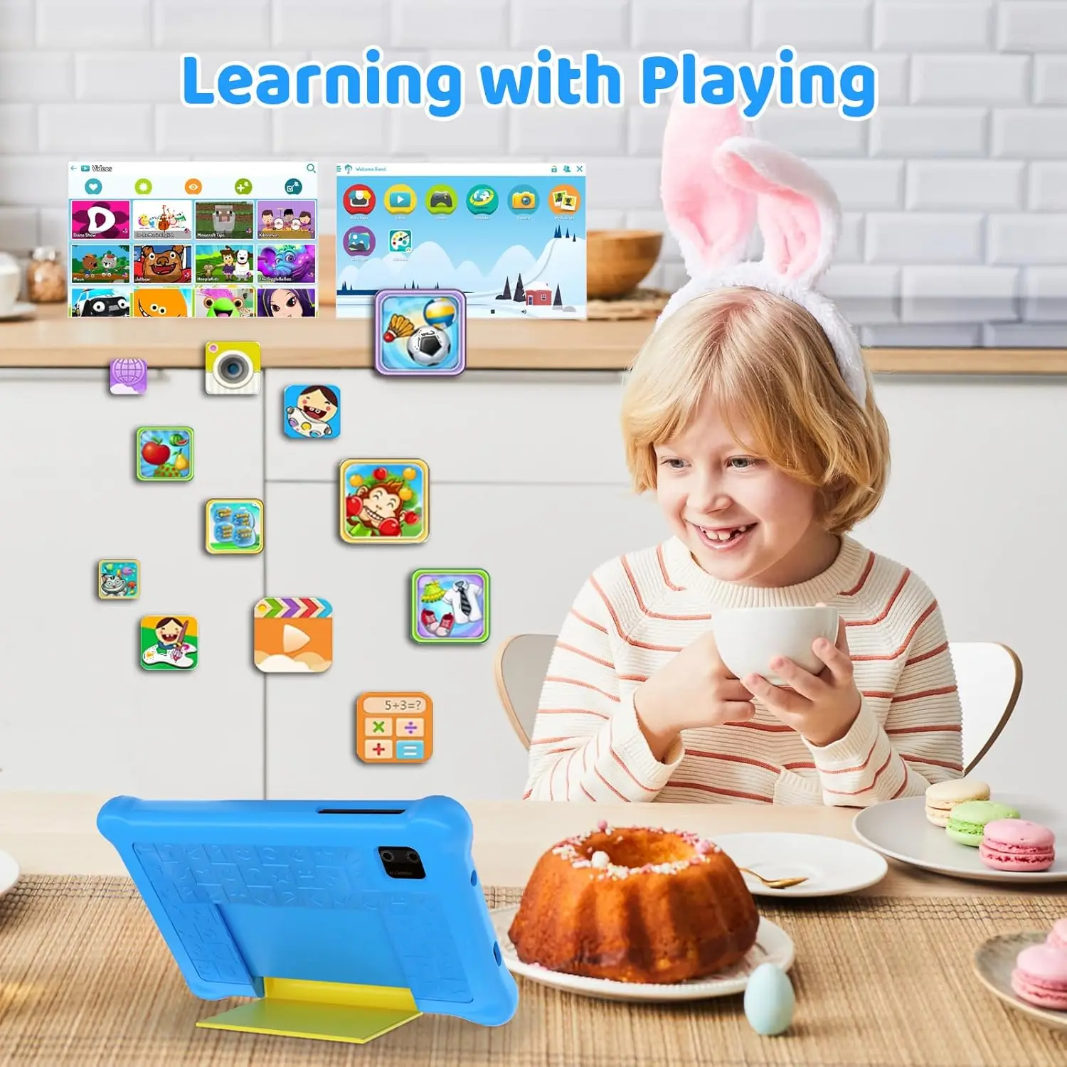 AEEZO Tablet per bambini da 7 pollici Quad Core Android 13 5 GB RAM 32 GB ROM WiFi Bluetooth Software educativo installato Controllo parentale