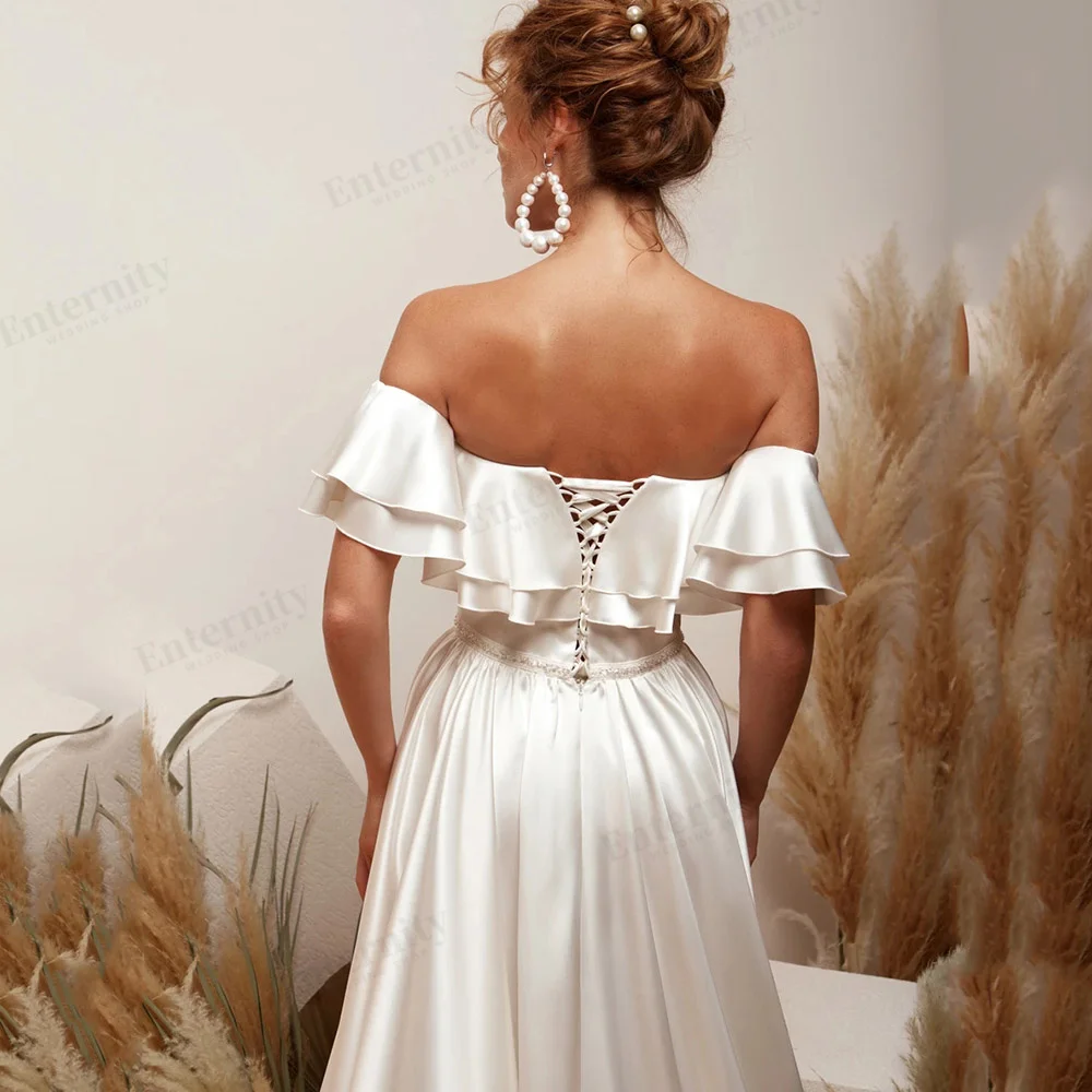 Customized Ruffle Off The Shoulder Wedding Dress Vintage A Line Beads 2024 Plus Size Lace Up Backless Bridal Gown Custom Made