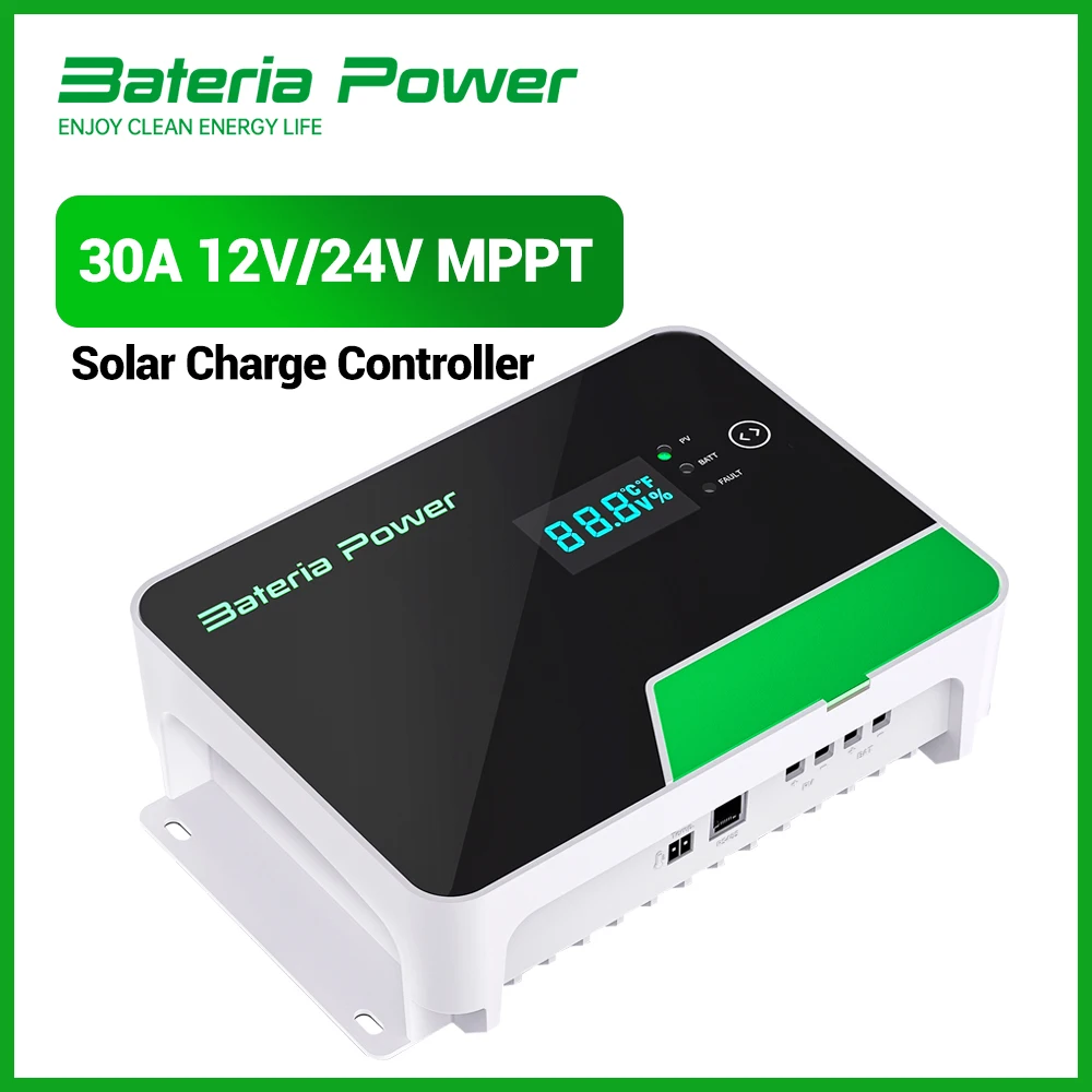 

30A MPPT Solar Charge Controller 12V/24V/Auto, Bateria Power Max PV 900W 100Voc DC Input Built-in BT APP