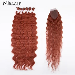 MIRACLE Synthetic Hair Bundles With Closure 36 Inches Body Wave Hair Extensions Ombre Blonde Hair Weaving Hairpiece Weaves