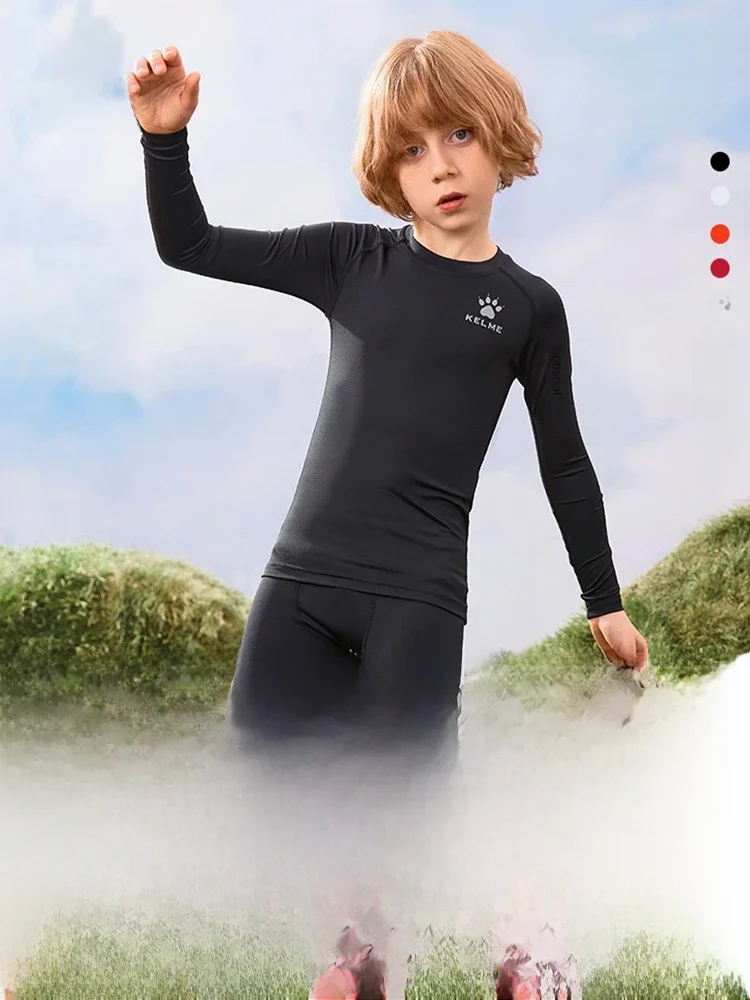 Kelme Children's Tights Suit Men And Girls Sports Training Clothing Breathable Soccer Fitness Bottoming T-shirt Kids Warm Sports