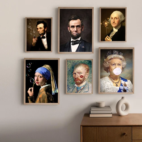 재밌는 변형 아트 프린트, 기발한 판타지 포스터, 아브라함 링컨 버블 껌 캔버스 페인팅, 절충주의 벽 갤러리 장식  Best5