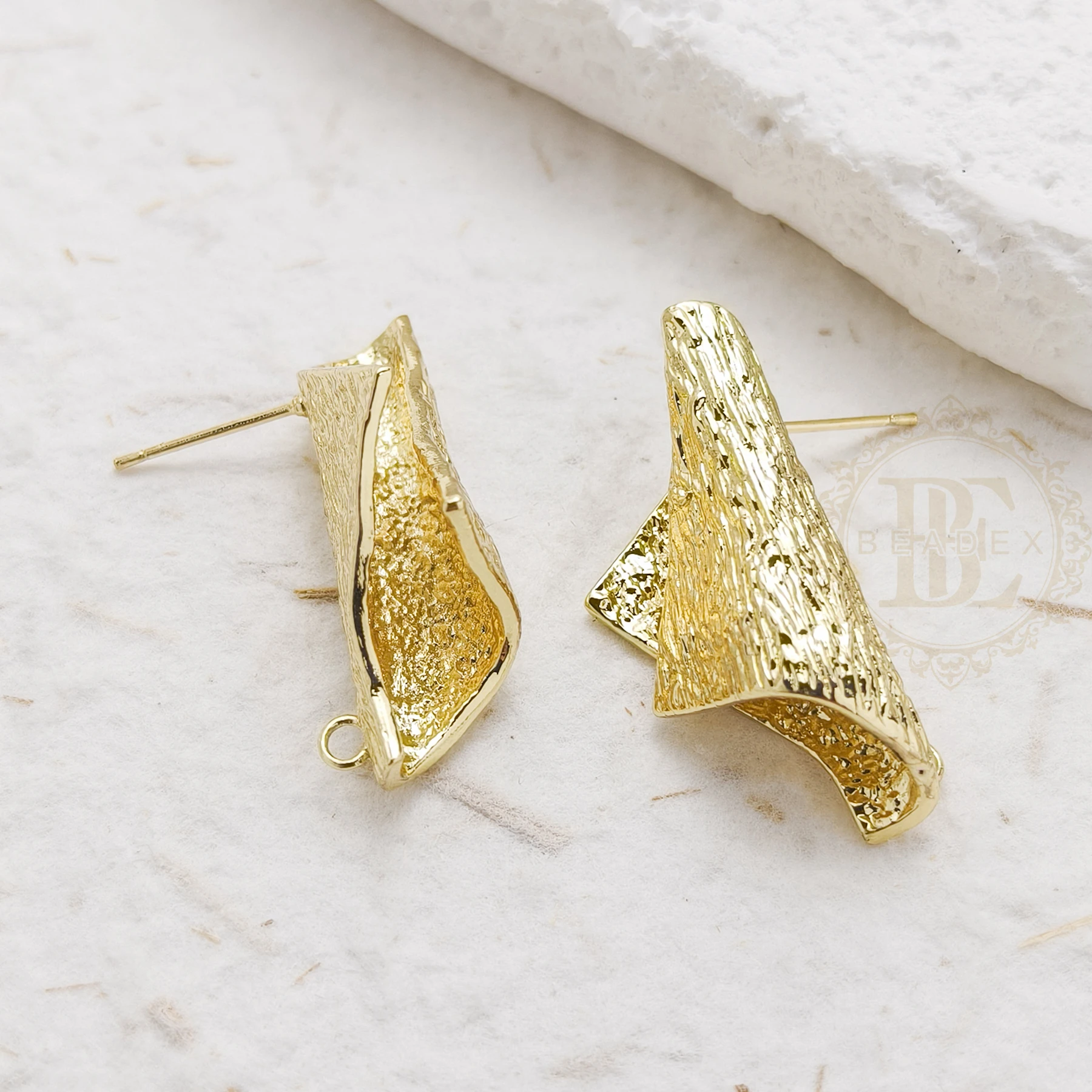 DIY Supply-2 Pieces Solid Brass Earring Post with Sterling Silver Pin - Irregular 31x14mm (4923C-7)