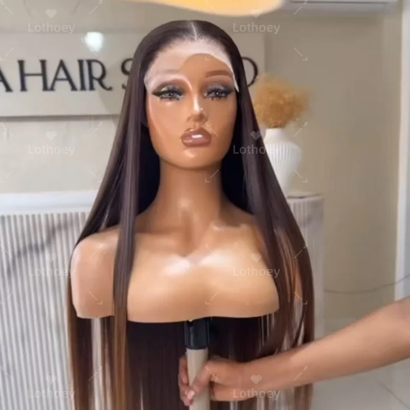 شعر الإنسان الدانتيل الجبهة الباروكات للنساء براون أومبير طويل مستقيم الباروكات مع جذور داكنة شعري طبيعي 360 شعر مستعار دانتيل