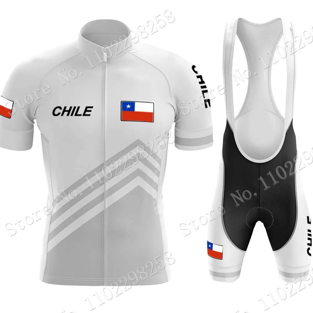 Suit CHILE 2023 Team White Cycling Clothing Jersey Set Mens Summer Road Bike Shirts Bicycle Bib Shorts MTB Wear Ropa Ciclismo