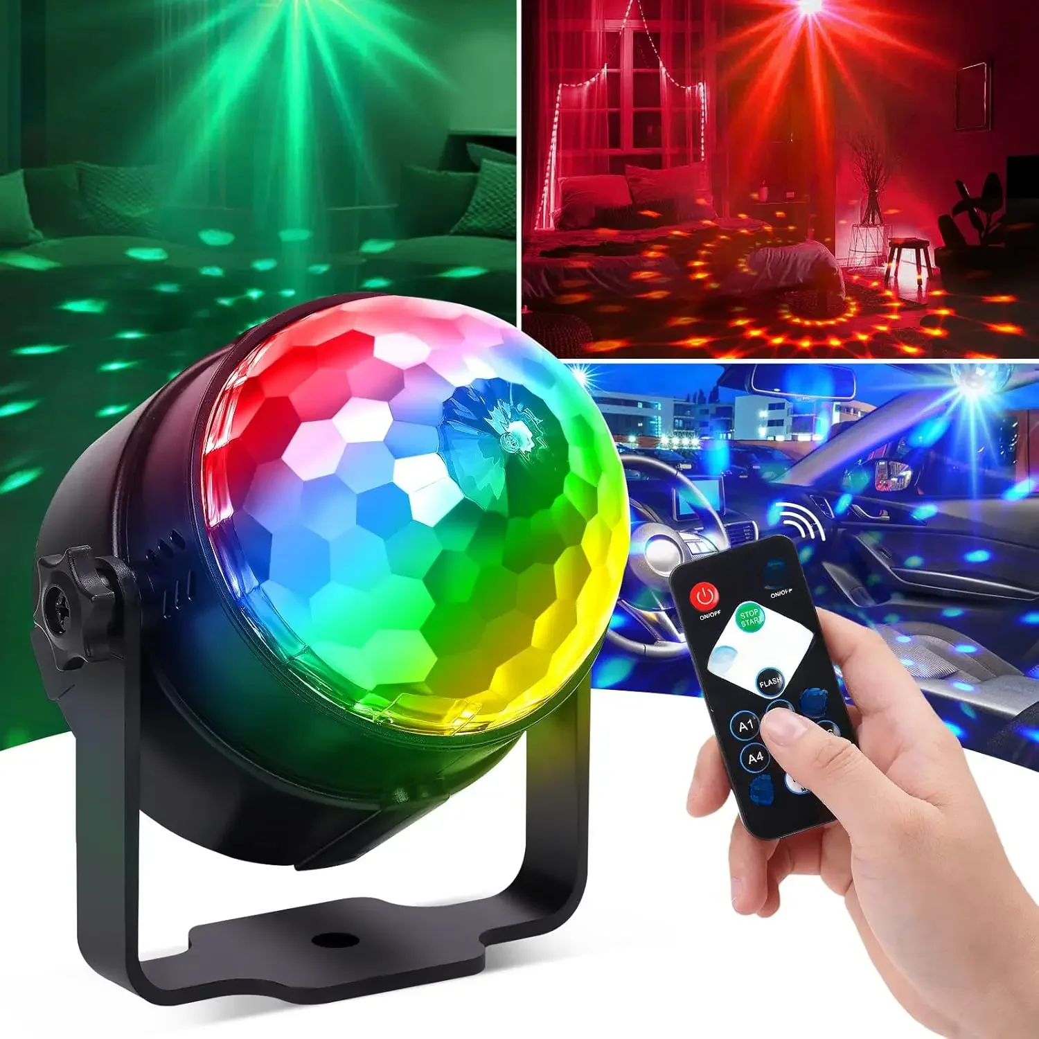 RGB LED Stage Disco Light Roterende DJ Ball Strobe Afstandsbediening Geluidscontrole Magic Dance Car Kerstcadeau Party Club Laser Show Lamp - afbeelding 2