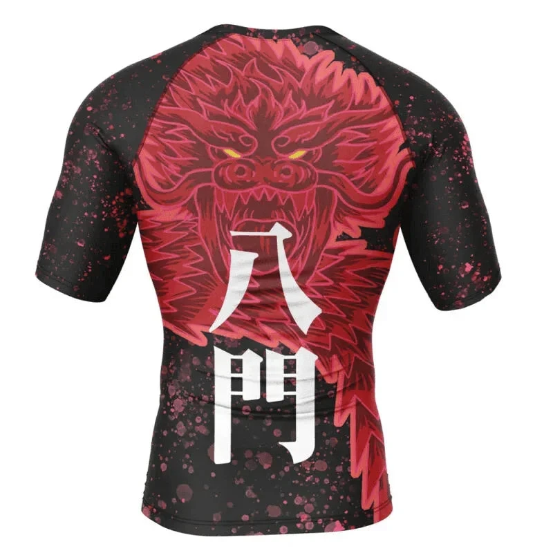 Herren Naruto Might Guy Eight Gates Dragon Doppelseitiges Kompressions-Rashguard Anime Workout Kurzarm-T-Shirt – Detail 6