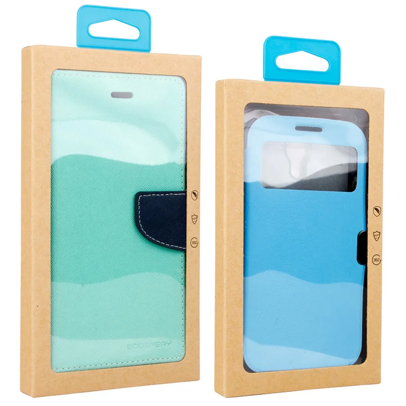 50Pack iphone X/S/14Pro Max Mobile Phone Case Kraft Packaging Box with Clear Window Hook up Fashion Kraft Paper Storage Box