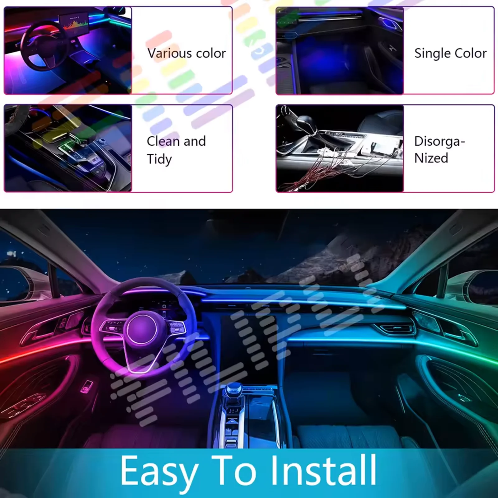 22 In 1 Neon Lighting LED Car Ambient Lights RGB 64 Colors Interior Acrylic Strip Kit App For BMW Audi Tesla Honda Toyota  Volvo