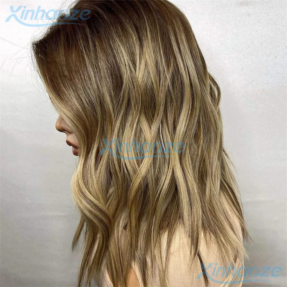 أشقر بني # 4/27 تسليط الضوء على الجسم شعر بشري مموج 5x5 الحرير إغلاق الباروكات قبل قطعها البرازيلي 13x6/360 الدانتيل الباروكات الأمامية #4