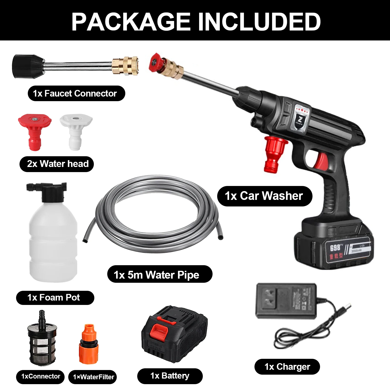 50Bar Draadloze Hogedrukhendel Wassen Spray Waterpistool Auto 20000mAh Wassen Druk Waterwasmachine voor Makita 21V batterij