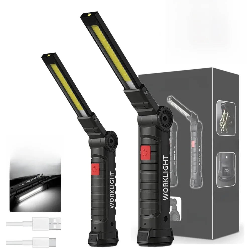 Latarka LED ładowalna lampa robocza hak do zawieszania magnetyczny z wbudowaną baterią przenośna latarka USB latarka do naprawy kempingu — zdjęcie 2